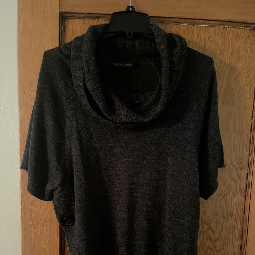Outback Red Short Sleeve Pullover Poncho Cowl Neck Sweater